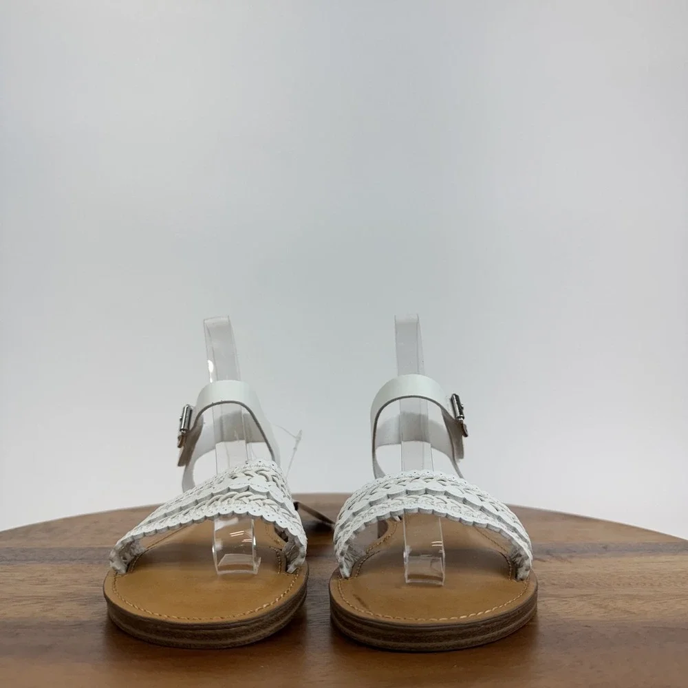 New NWOB Big Kids Mia Auri White Braided Leather Ankle Strap Sandals Size 3 Y‎